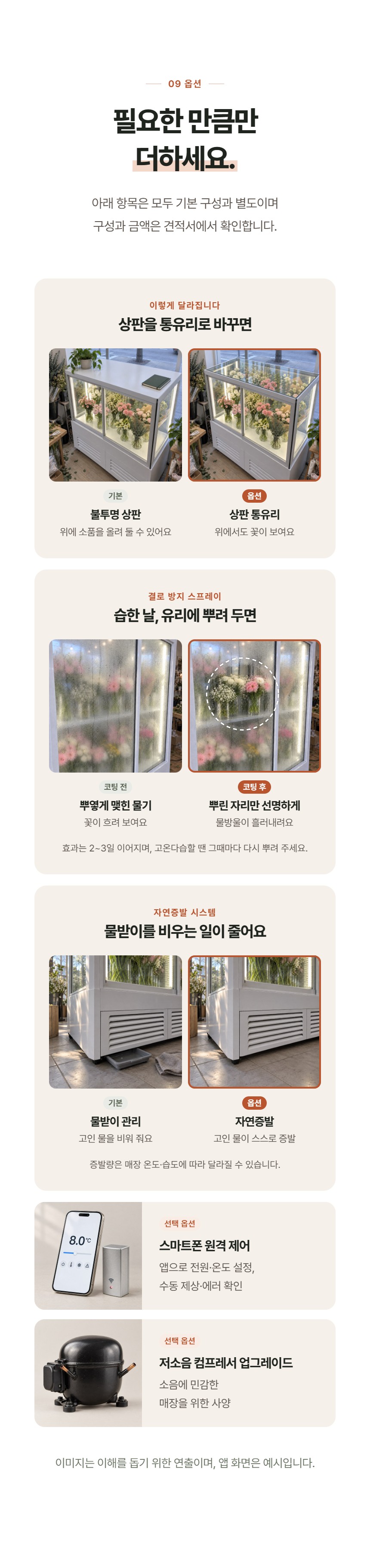 루메 꽃 쇼케이스 미니 앞문형 상세정보 - 선택 옵션 비교
